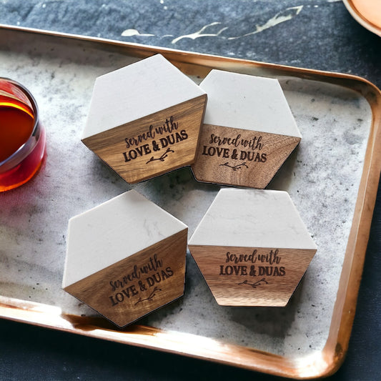 Marble & Acacia Wood Coaster Set